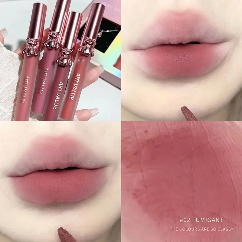 VALOR DA ARTE 4 Pcs Lipgloss Batom Líquido Duradoura Hidratante Maquiagem Espelho Lip Glaze Conjunto Com Colar Lip Tint Beleza Maquiagem