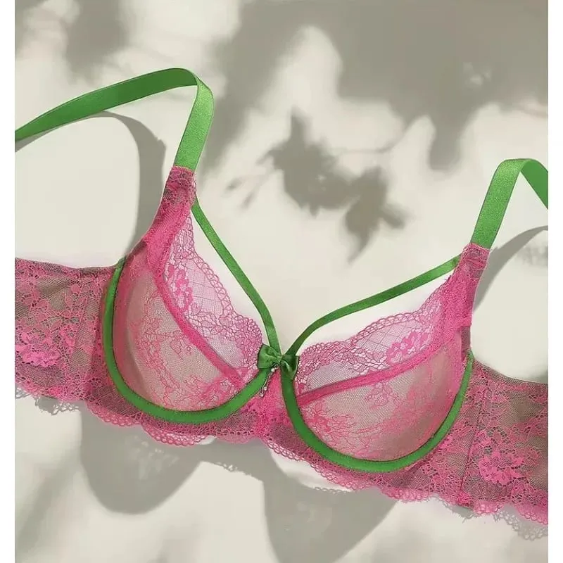 Sexy conjunto de sutiã minimizador copo completo renda ultra fina reunidos plus size 34-42 peito grande para pequeno suporte de peito lingerie conforto