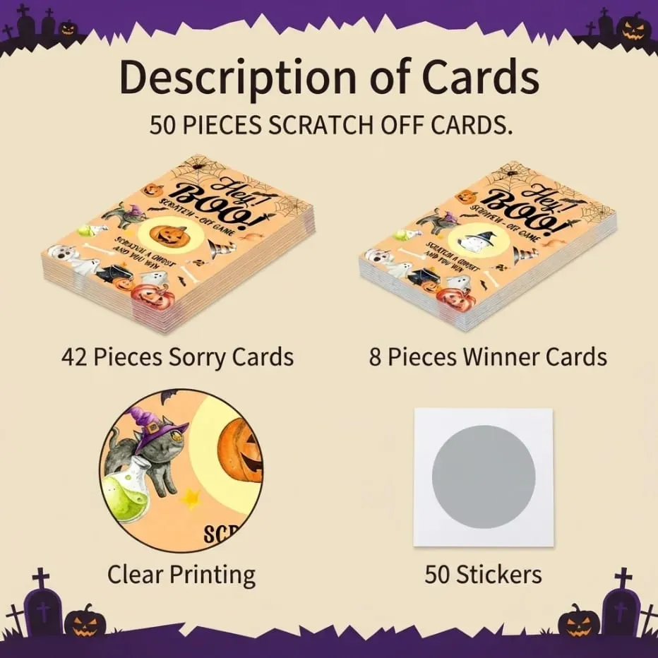 50 raspadinhas de Halloween Cartões temáticos Google Head Witch Jogos de festa de Halloween raspam para ganhar e receber uma surpresa.