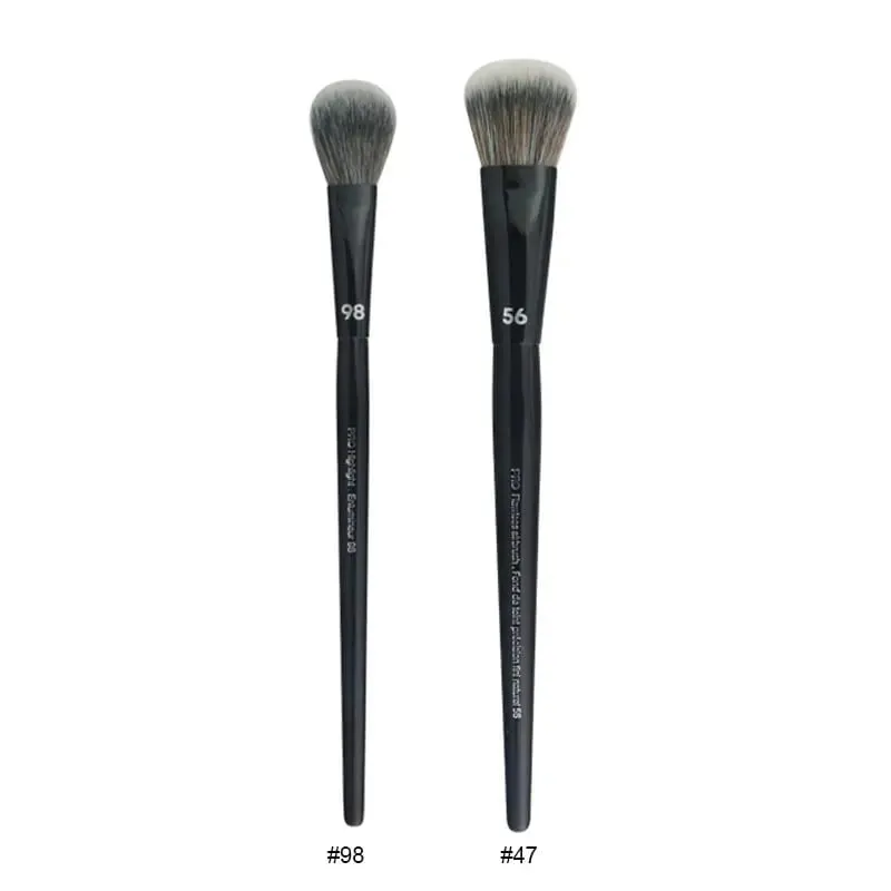 2 pçs/set Pro Preto Pincéis de Maquiagem Cabelo Sintético Pó Sombra Mancha Destaque Fundação Airbrush Difusor Make Up Brush