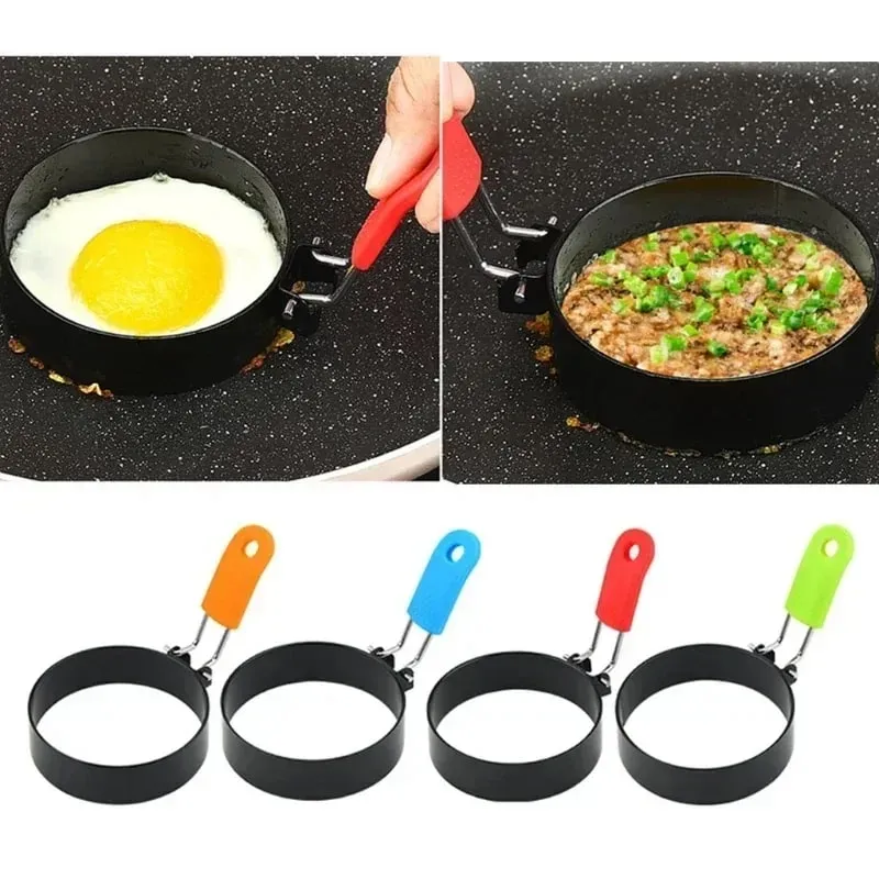 Foldable Fried Egg Tool Stainless Steel Egg Mold with Anti-Scald Silicone Handle Durable Non-stick Omelet Kitchen Accessories