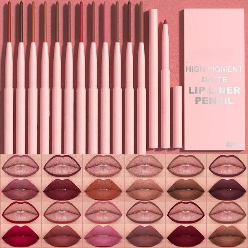 Conjunto de canetas delineadoras labiais, 6 peças, de longa duração, à prova d'água, à prova de suor, fácil coloração, não desbota, renderização de cores, conjunto de brilho labial, maquiagem de beleza — image 2