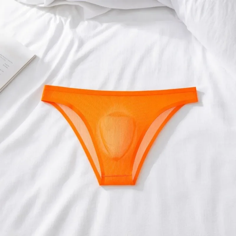 Calcinha triangular masculina de seda gelo, confortável, respirável, tamanho grande, cuecas finas, lingerie, roupa íntima para homens