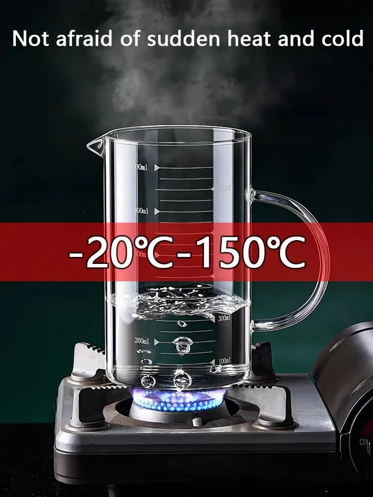 1/2 pces copo de medição de vidro com alça resistente ao calor copo de laboratório cozinha leite café caneca de medição 250/350/500/1000ml — image 2