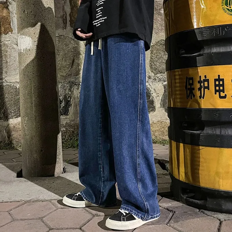 Brand Men's Jeans Korean Version Student Casual Pants High Street Straight Loose Wide Leg Jeans Black Grey Blue Baggy Jeans