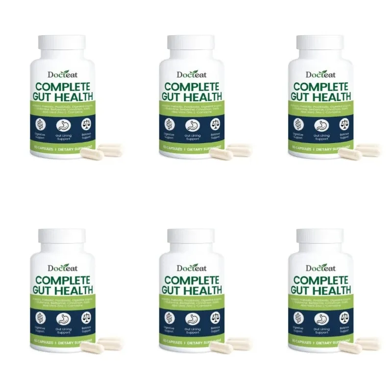 Cápsulas completas para saúde intestinal Docteat com enzimas digestivas probióticas prebióticas pós-bióticas para equilíbrio intestinal e digestão 60 contagens