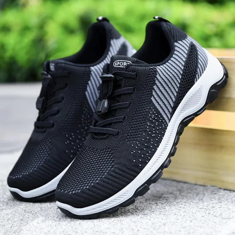 Tênis masculino de malha respirável de malha elástica de renda rápida antiderrapante sola grossa tênis esportivo para caminhada ao ar livre
