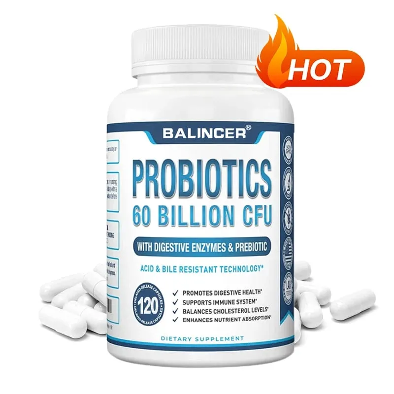 Suplementos probióticos + prebióticos - contém enzimas digestivas para apoiar a saúde digestiva e o sistema imunológico