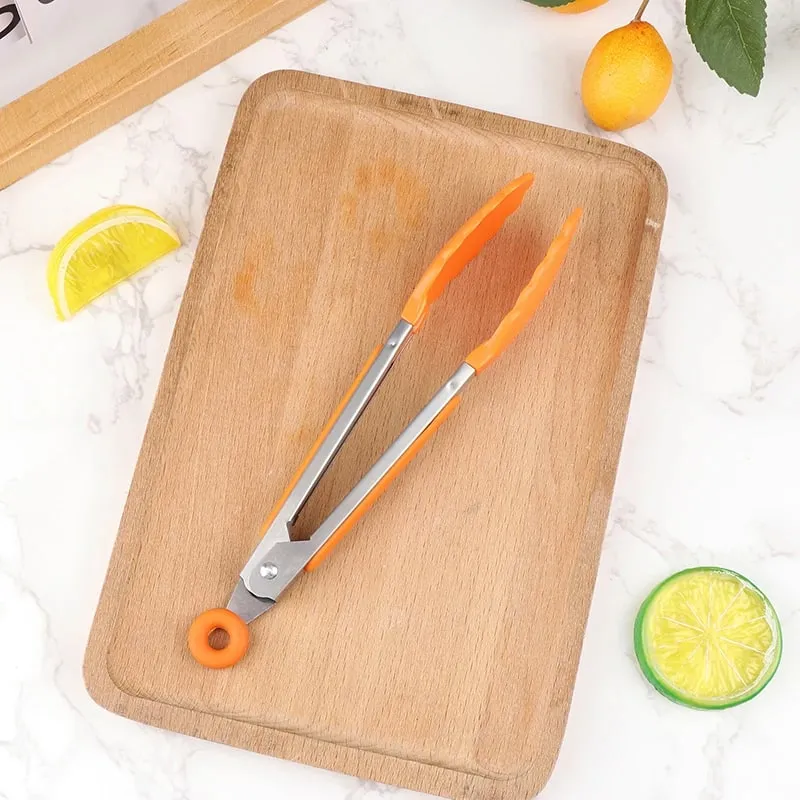 Silicone churrasco grelhar tong cozinha cozinhar salada pão servindo tong antiaderente clipe de churrasco braçadeira ferramentas de aço inoxidável gadgets