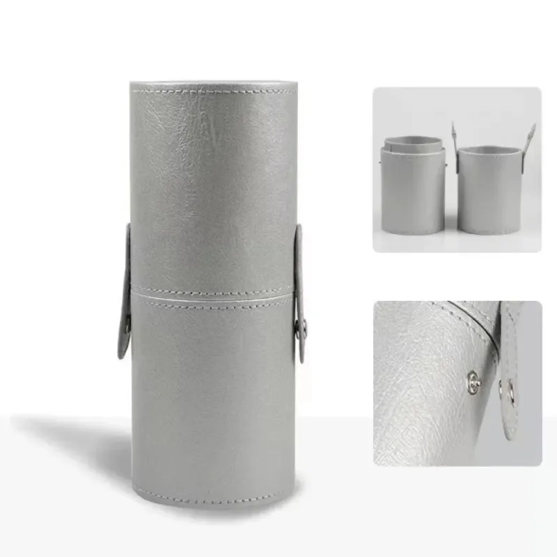 Balde de pincel de maquiagem de couro pu, à prova de poeira, à prova d'água, vazio, porta caneta, organizador portátil de pincéis de maquiagem