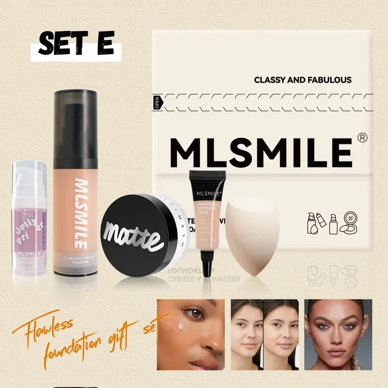 Long Lasting Makeup Set Oil Control Loose Powder Matte Primer Liquid Foundation Concealer Moisturizing Flawless Base