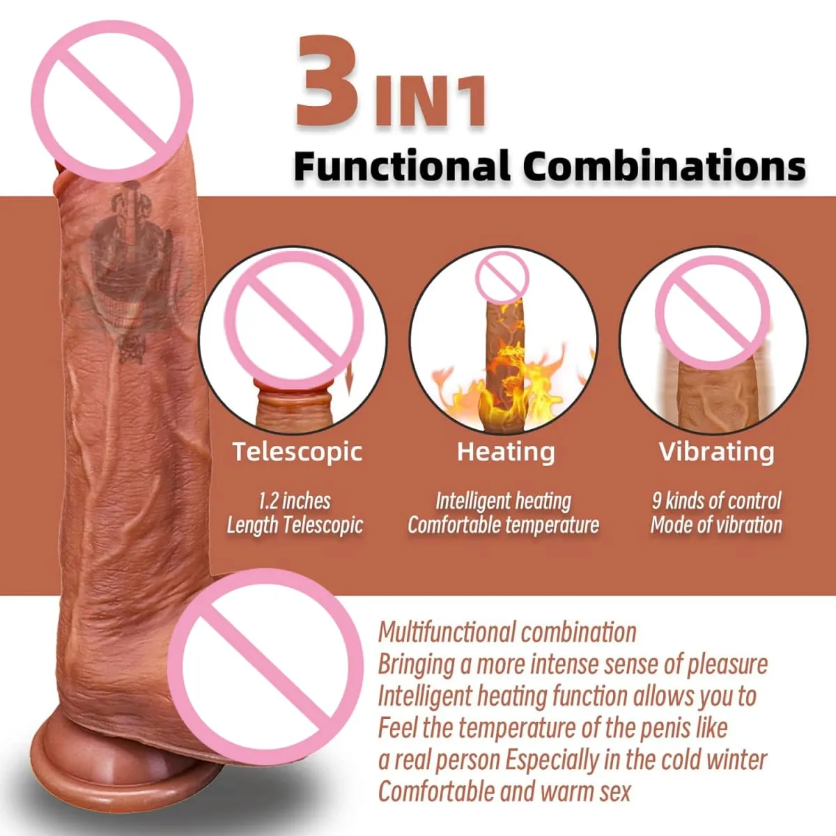 Vibrador telescópico com aquecimento realista, pênis, pau, plug anal, masturbador, sexy, mulheres adultas, vibradores anais, brinquedos sexuais 18 — image 2