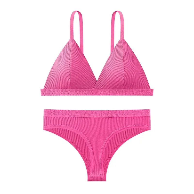 Conjunto de sutiã e calcinha sem costura cor sólida bralette fino sutiãs sem fio cintura baixa tanga lingerie sexy conjunto roupa interior feminina