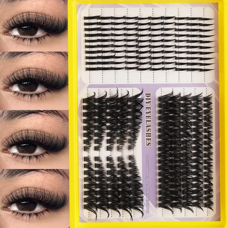 Fluffy Mixed DIY Cluster Lash Extensions 20 Linhas Volume Cílios Individuais Dramático D Curl Grosso Cluster Cílios