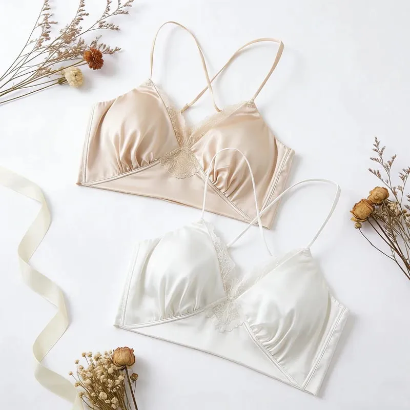 Sutiã fino de seda amoreira natural, 19mm, alças transversais ajustáveis, costas bonitas sem anel de aço, conjunto de roupa íntima feminina sexy