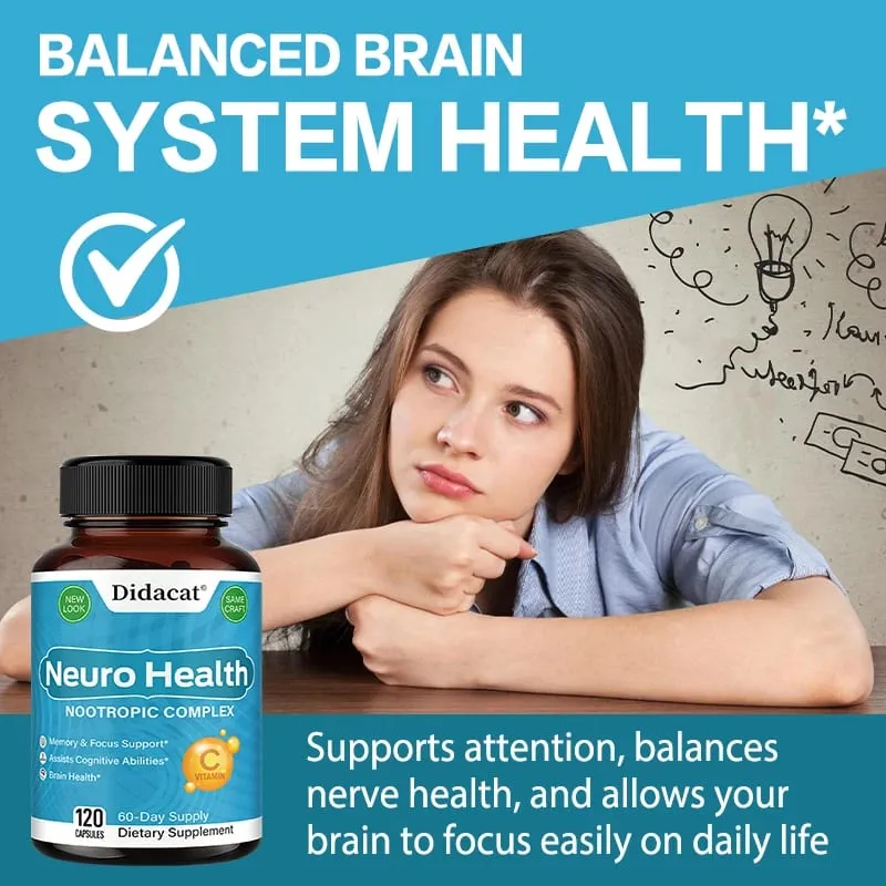 Complexo de Nutrição Cerebral - com Extrato de Bacopa Neuro Health Support Antioxidante Promove a Saúde Nervosa Energia Celular