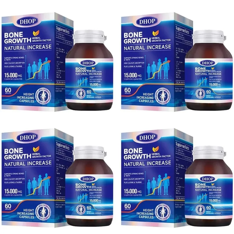 Bone Growth Natural Increase Capsules with L-Lysine Vitamin D3 Calcium & Zinc; Supports Strong Bones & Teeth 60 Capsules