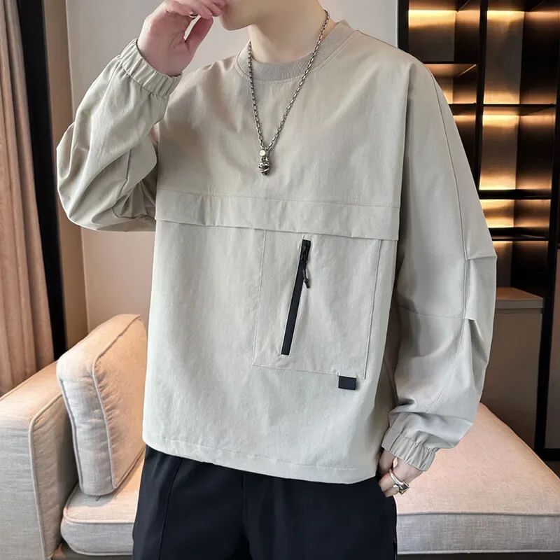 Pulôveres casuais masculinos leves e respiráveis ​​primavera verão náilon puxar em hoodies streetwear sólido topo camisolas roupas