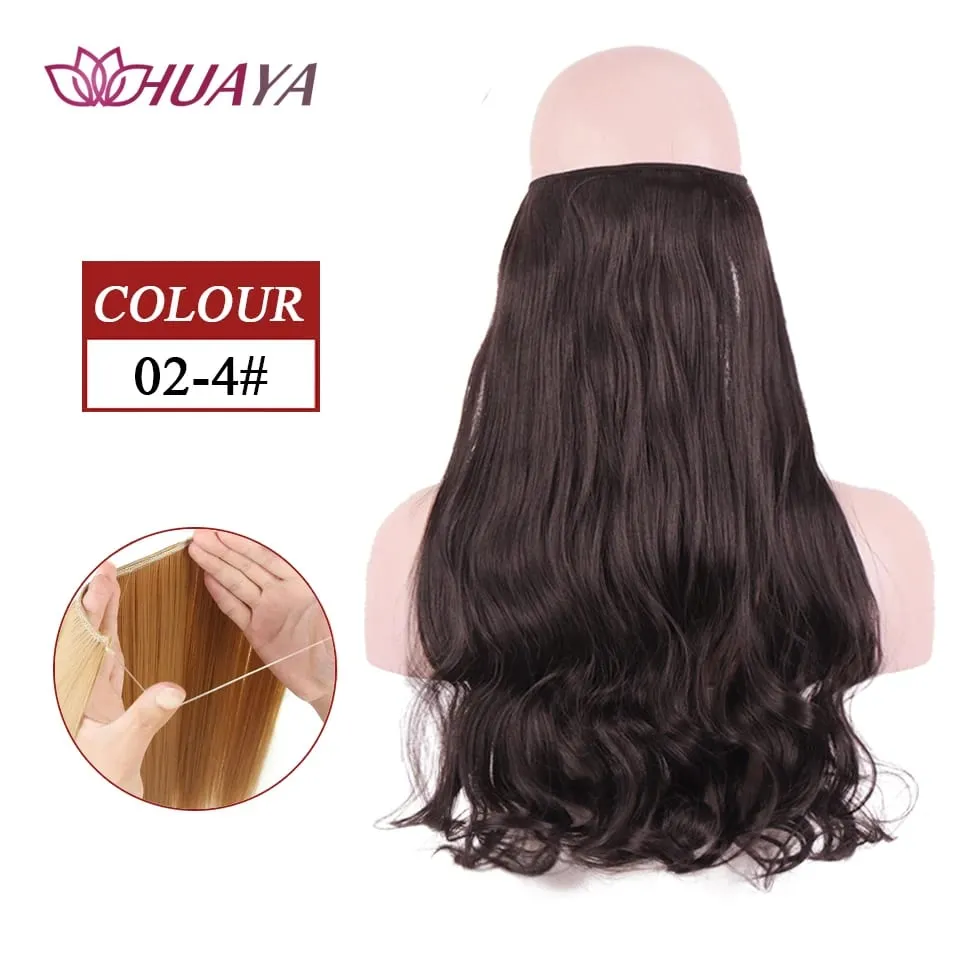 Synthetic Long Straight Invisible Wire No Clips In Hair Extensions Fake Hair Pieces Secret Fish Line Hairpieces For Women