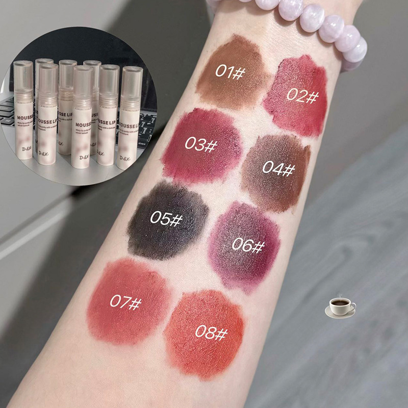 Batom gótico fosco preto à prova d'água, mousse, lama, nude, marrom, escuro, roxo, punk, brilho labial, maquiagem antiaderente