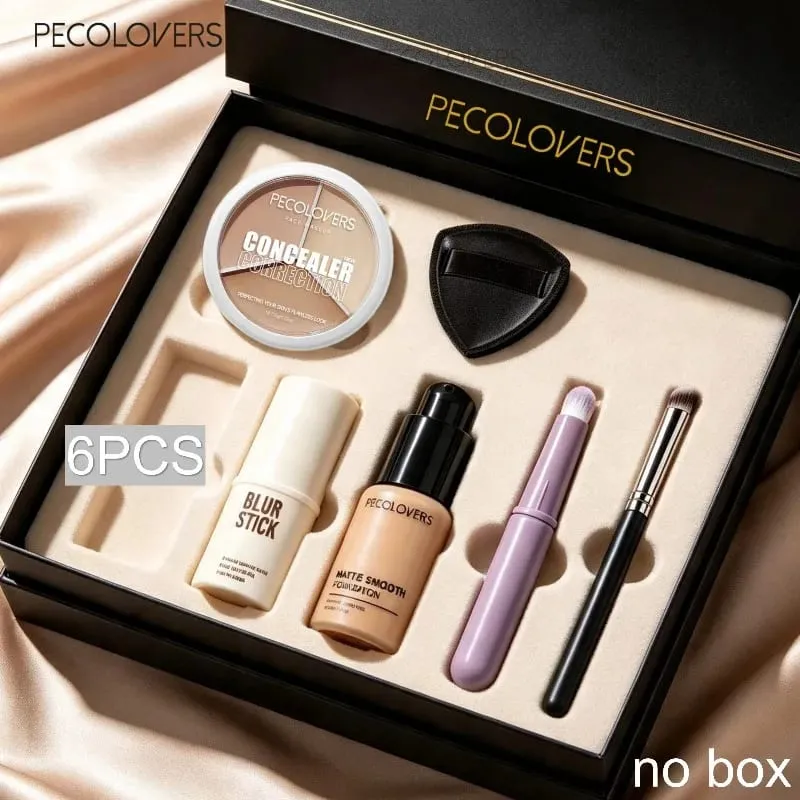 Conjunto de base líquida para rosto, 6 peças, corretivo, primer pré-maquiagem, ferramentas de maquiagem, base perfeita, conjunto completo de cosméticos faciais