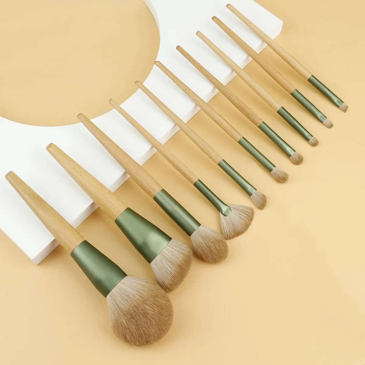 10 Pcs Makeup Brushes Set Contour Brush Nose Brush Eyeshadow Brush Powder Dispersal Brush Pointed Wood Handle Cosmetic Tools