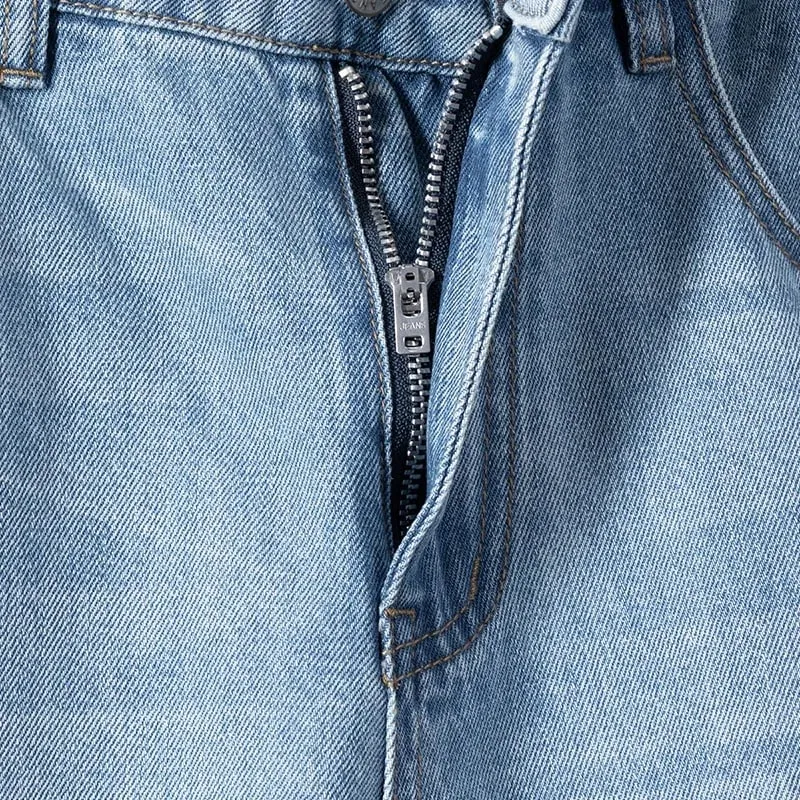 Verão fino rasgado jeans dos homens em linha reta respirável lavado denim calças casuais streetwear harlen tornozelo comprimento calças azul claro