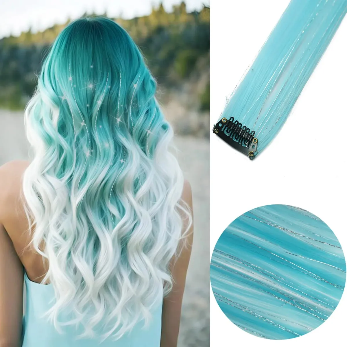 6 unidades/pacote colorido festa destaques clipe em extensões de cabelo 22 polegadas multi-cores cabelo liso sintético postiços — image 38
