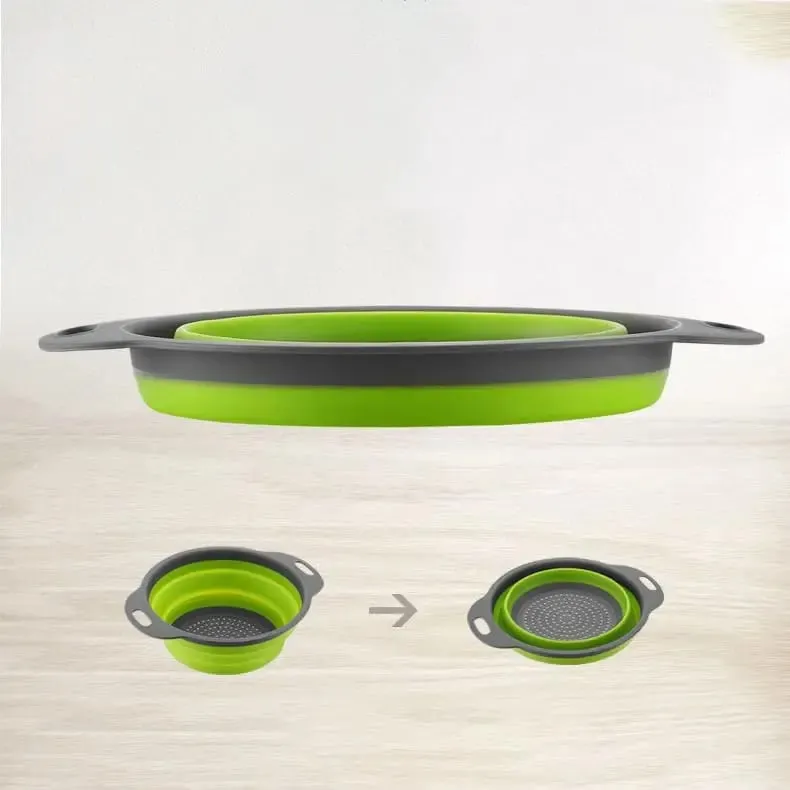 Green Single-Piece Collapsible Silicone Strainer - Multi-Purpose Colander for Pasta Fruits Vegetables Kitchen Travel