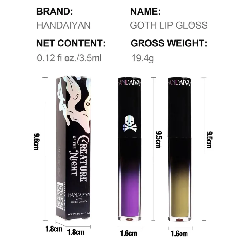 Batom fosco vampiro preto roxo à prova d'água, brilho labial de longa duração, halloween, natal, hidratante, maquiagem labial pigmentada — image 6