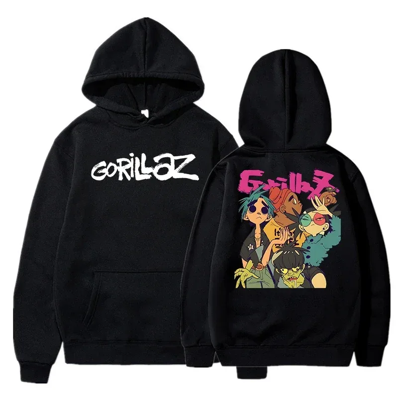 秋冬套頭衫長袖寬鬆柔軟衛衣街頭服飾外套 Gorillaz 印花男女連帽衫