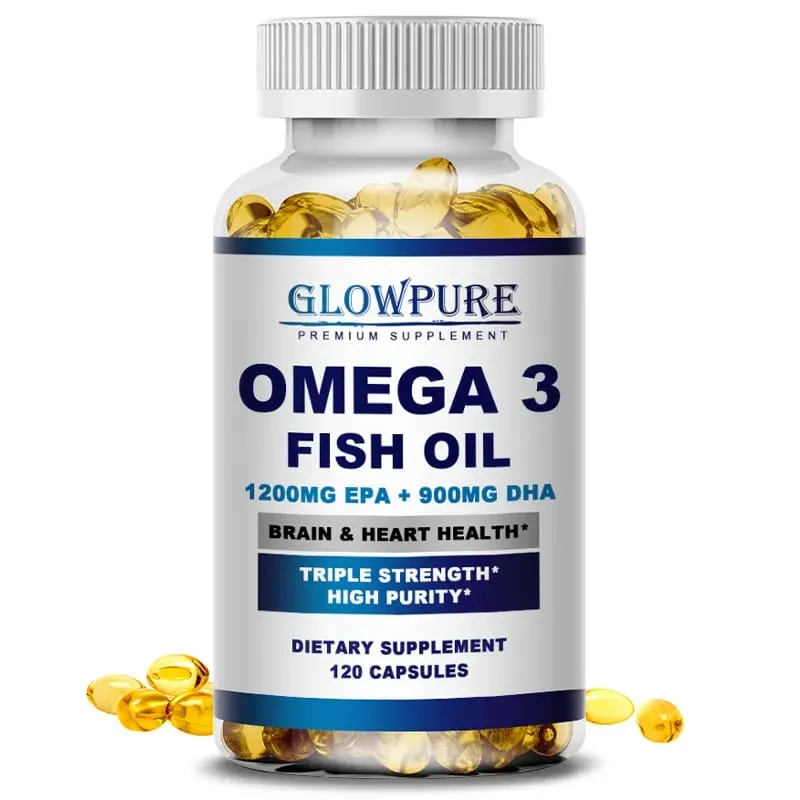 Óleo de peixe OMEGA-3 para função cognitiva do cérebro e memória Anti-Inflamação Antioxidante Saúde das Articulações - Rico em DHA e EPA