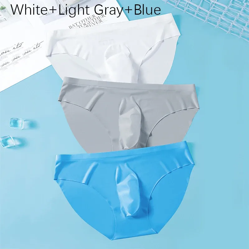 3PCS/lot Men's Ice Silk Briefs Ultra-thin Transparent Seamless Underpants 3D Pouch Sexy Quick Dry Breathable Underwear Panties