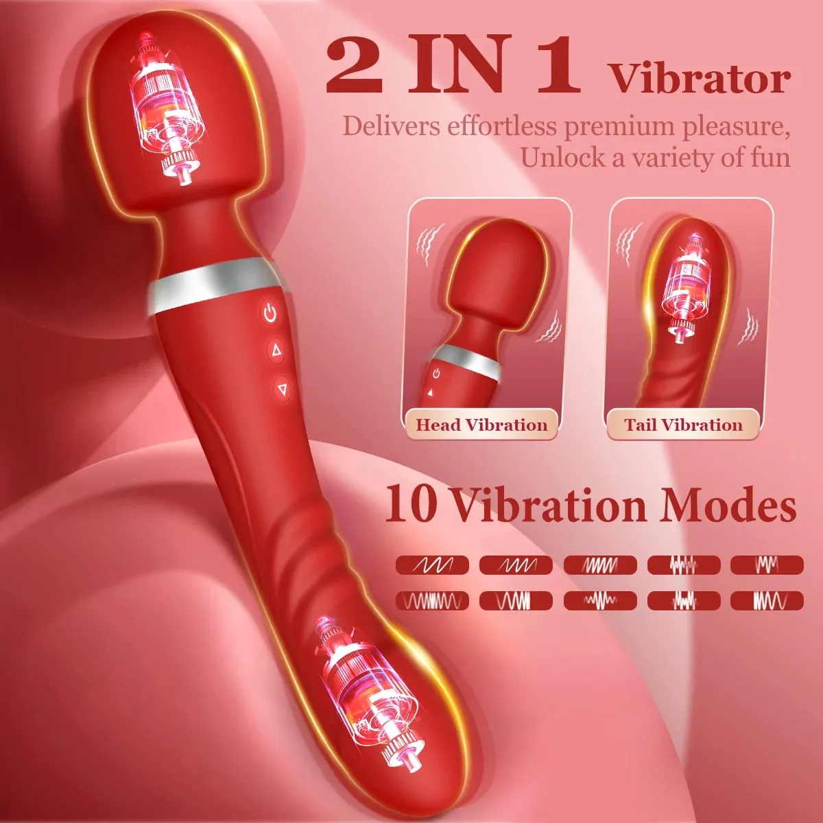 Vibrador av poderoso 2 em 1, varinha para mulheres, 10 modos, estimulador de clitóris, ponto g, massageador vaginal, brinquedos sexuais adultos para mulheres — image 2