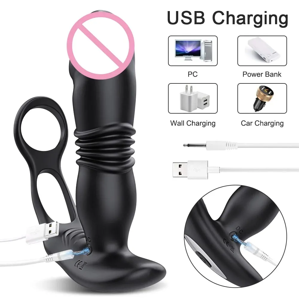 Empurrando Butt Plug para Homens Massageador de Próstata APP Vibrador Anal Telescópico Vibratório Anal Plug Estimulador de Próstata Brinquedo Sexual Homens