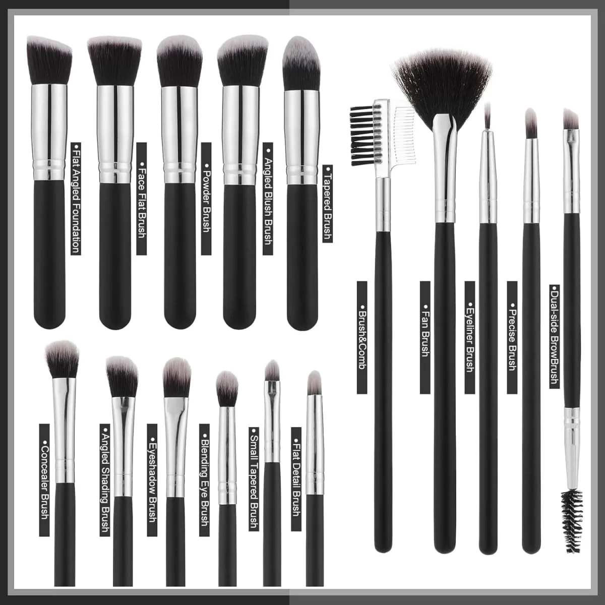Conjunto de pincéis de maquiagem profissional, 16 peças, sombra, contorno, base, destaque, pó, mistura, esponja de maquiagem, pó