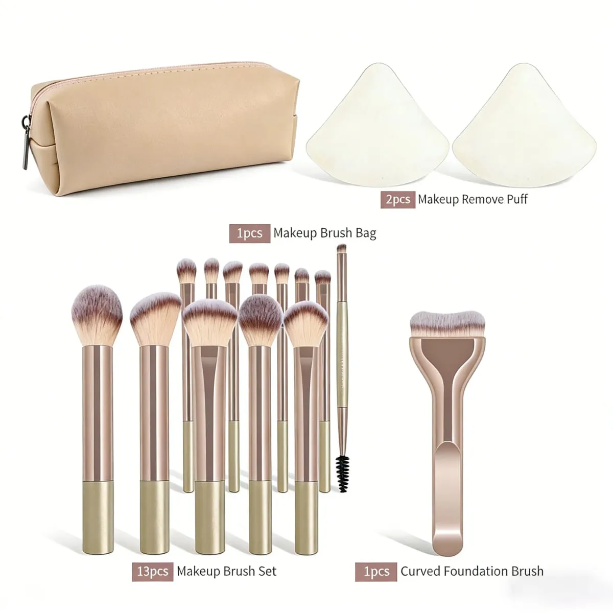13 peças/17 peças de ferramentas de maquiagem, incluindo conjunto de pincéis de maquiagem + 1 bolsa de maquiagem + 2 peças de acessórios de sopro de ar pincel de base pincel de blush