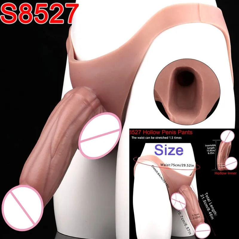 Masculino cinta-on longo oco vibrador ultra realista pênis estender manga calças насадка на член masculino galo capa brinquedos sexuais