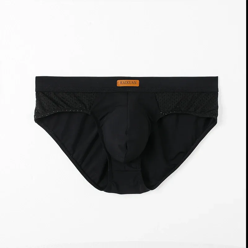 Cuecas masculinas de malha de seda gelo de verão, secagem rápida, bolsa em u, virilha separada, roupa íntima respirável, design triangular para conforto