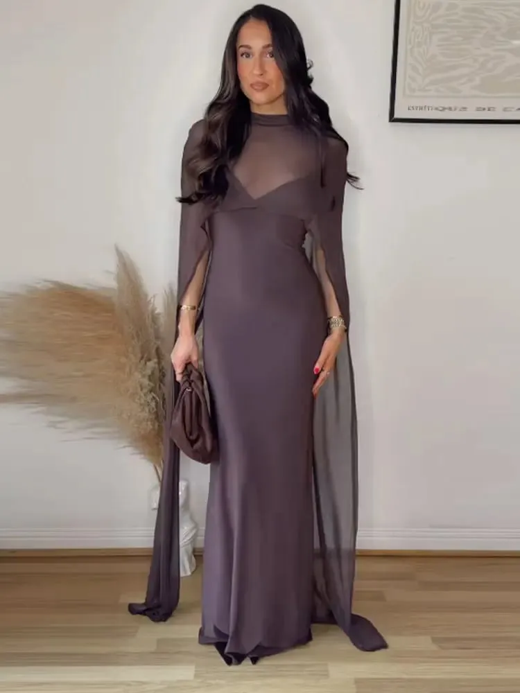 Sheer cape vestidos de noite femininos elegantes fino com decote em v sem costas sem mangas hip pacote vestido para mulher 2026 senhora vestidos de festa — image 6
