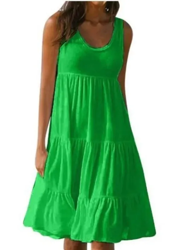 Oversized O Neck Sleeveless Ruffles Loose Beach Dress Women Boho Solid Color Plus Size Elegant Sundress Club Party Vestidos