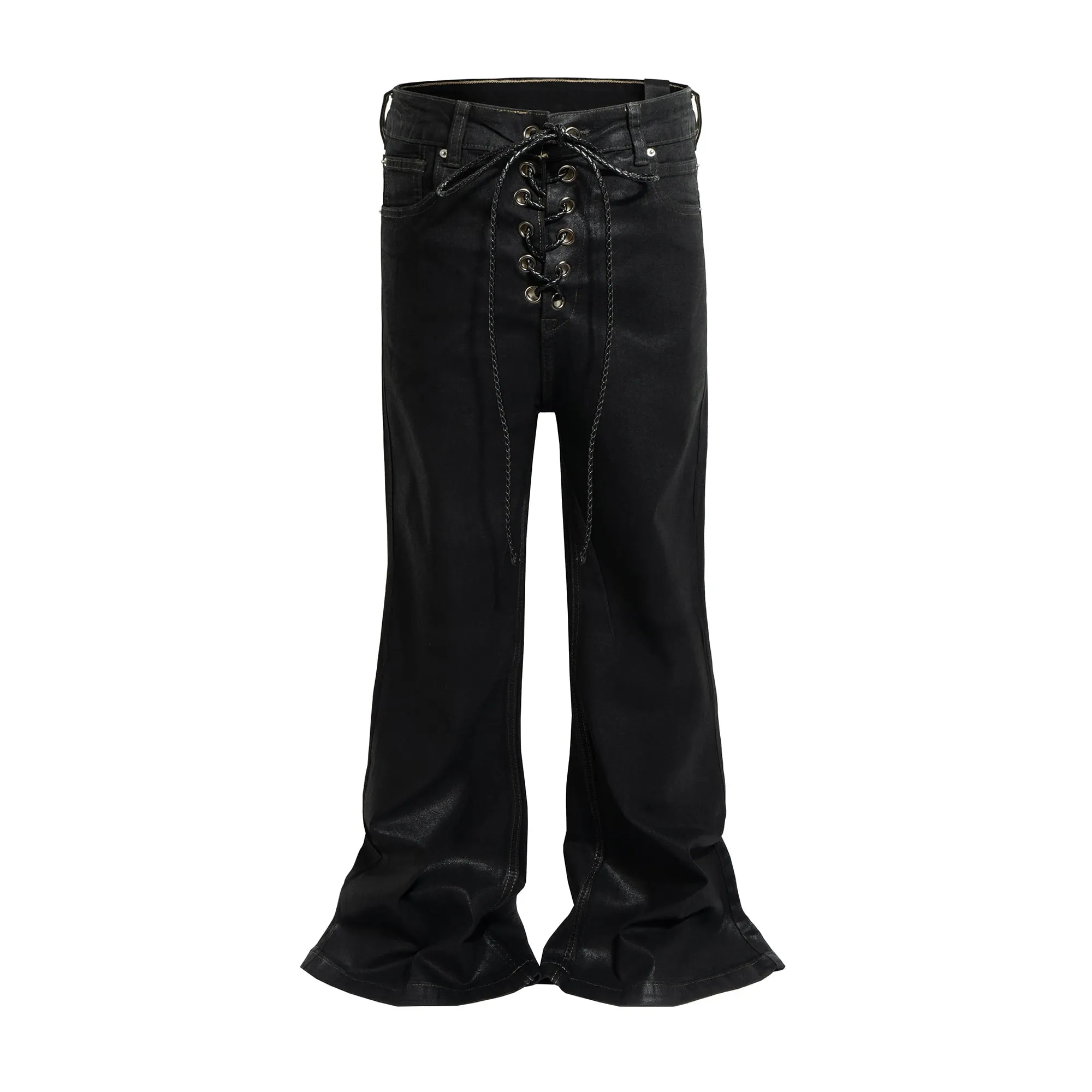 Vintage batik revestimento preto fino ajuste alargamento jeans elasticidade fita estiramento y2k streetwear casual magro sino inferior jeans
