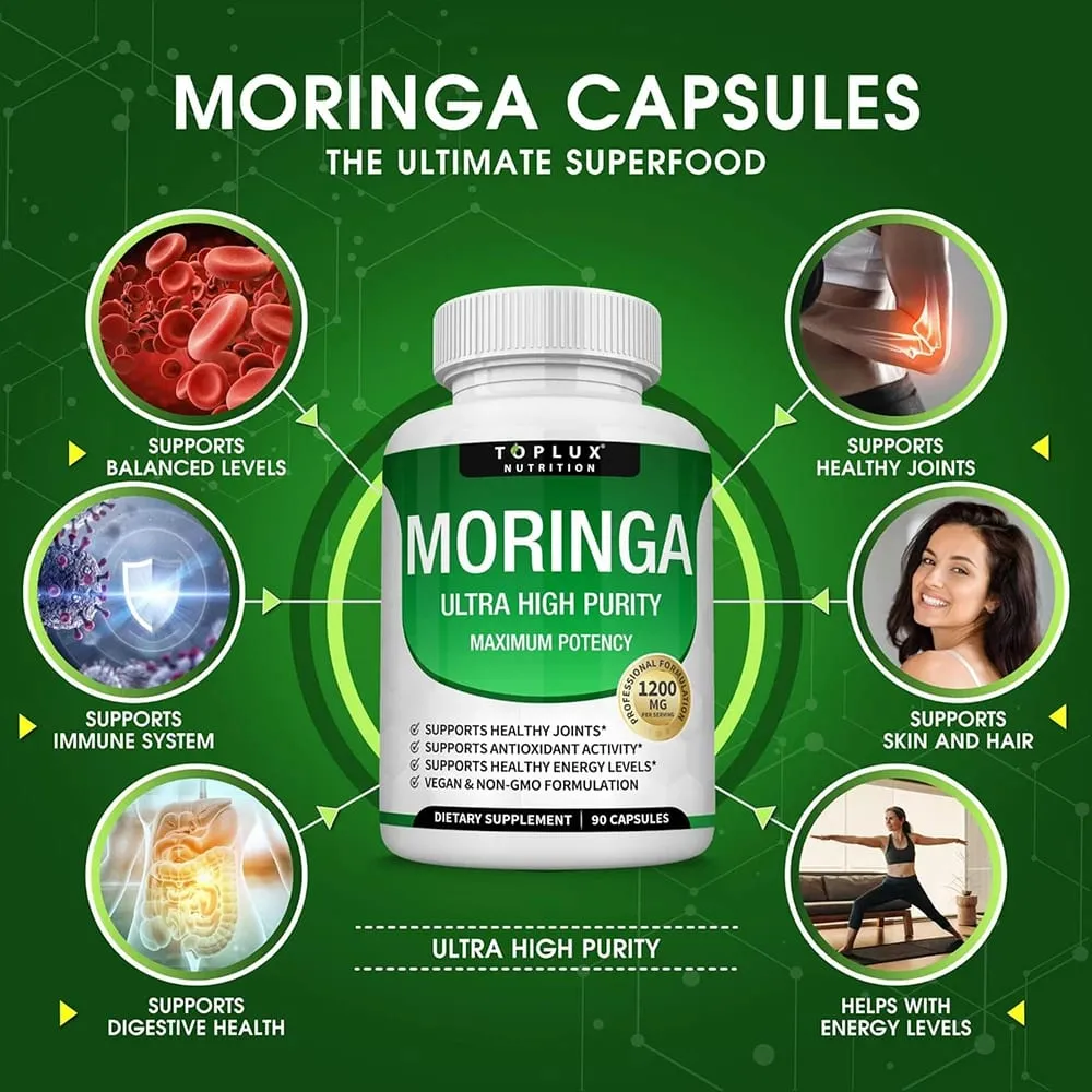 Suplemento complexo de magnésio premium 1000mg Glisinato de magnésio 525mg Complexo de açúcar no sangue 940mg Cápsulas de Moringa 1200mg Não OGM