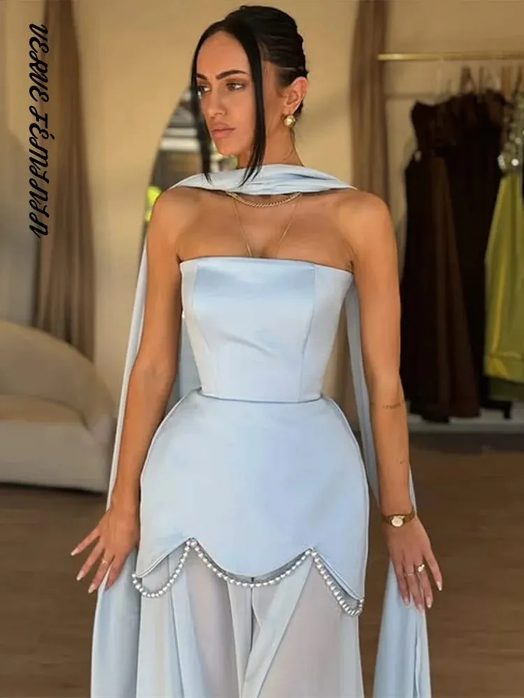 Vestidos de noite femininos malha retalhos sem alças vestido longo elegante feminino fita sem mangas sem costas cintura cinching vestido novo