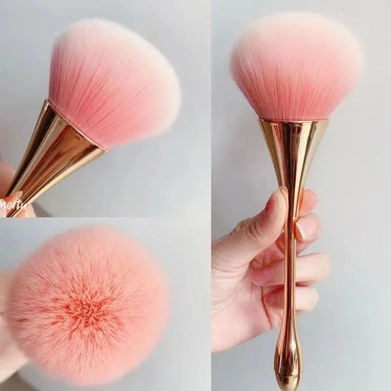 Pincéis de maquiagem profissional, pó de ouro rosado, blush, cabelo macio, limpador de pó grande para unhas, ferramenta de beleza cosmética para manicure
