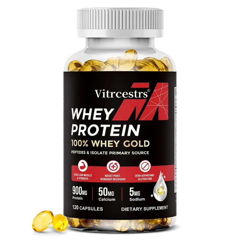 Cápsulas de concentrado de proteína de soro de leite - 900mg de proteína, recuperação pós-treino, saúde muscular e imunidade, sem glúten, não OGM