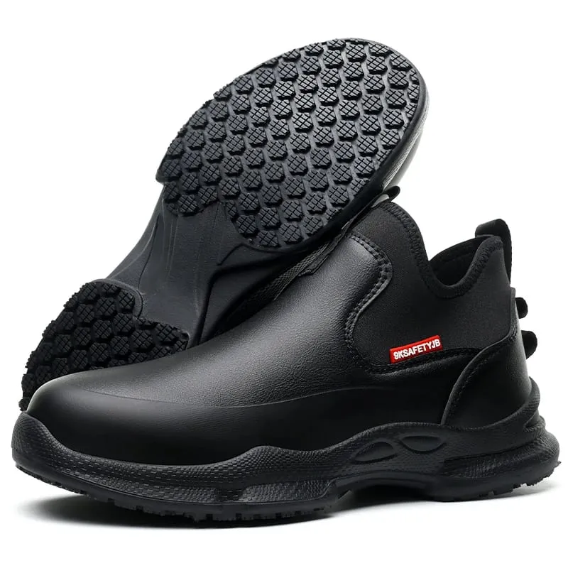 Sapatos de trabalho de cozinha antiderrapantes, botas impermeáveis ​​de trabalho, leves, sapatos de segurança para homens, sapatos de trabalho de chef, tênis de couro