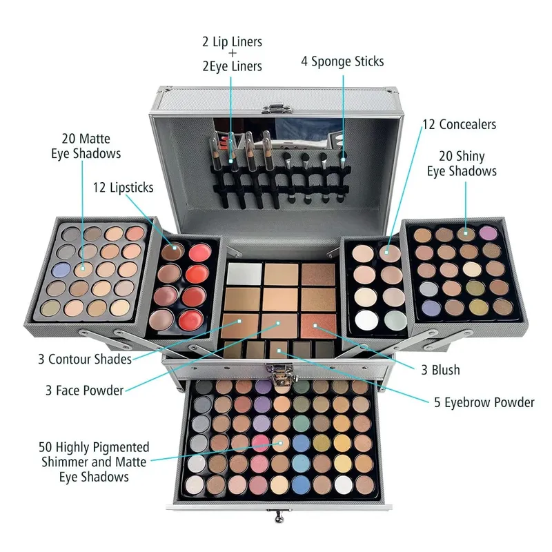 56 pçs kit de maquiagem profissional conjunto de maquiagem com caso de maquiagem feriado beleza presente conjunto starter cosméticos kits completos para mulher