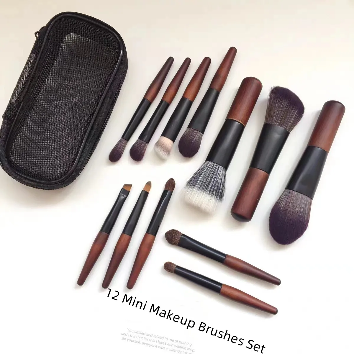 12pçs mini pincéis de maquiagem, pincel para sombra, pó solto, blush, base, viagem, portátil, pincéis de maquiagem com bolsa — image 6