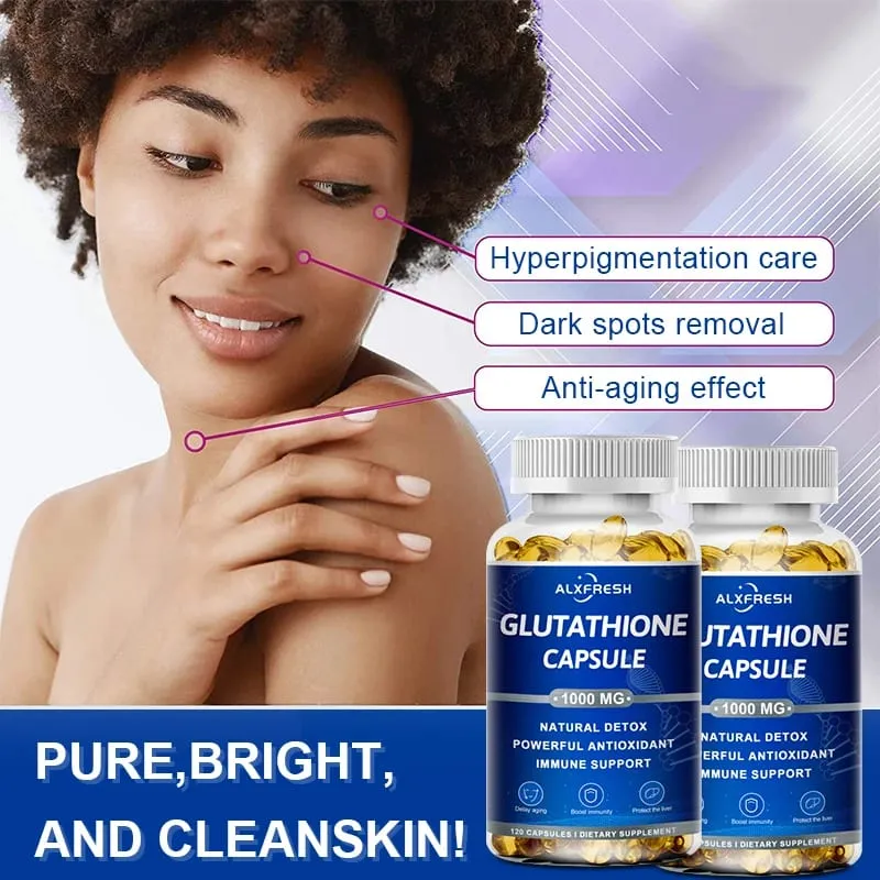 Cápsulas de glutationa, suplementos antioxidantes, melhoram o sistema imunológico e a saúde da pele, clareamento, beleza, cuidados com a pele e anti-envelhecimento